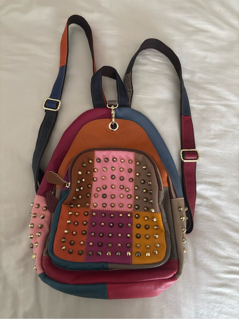AmeriLeather Borka Colorblock Studded Bright Multi-Color Leather Backpack - NWOT